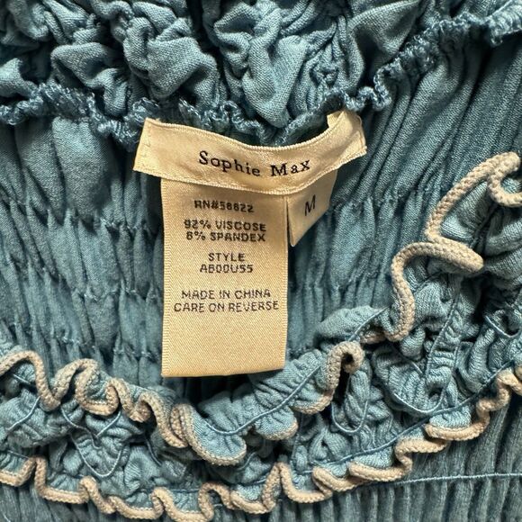 Sophia Max blue/teal short sleeve dress smocked babydoll flowy Women size medium - Picture 3 of 5